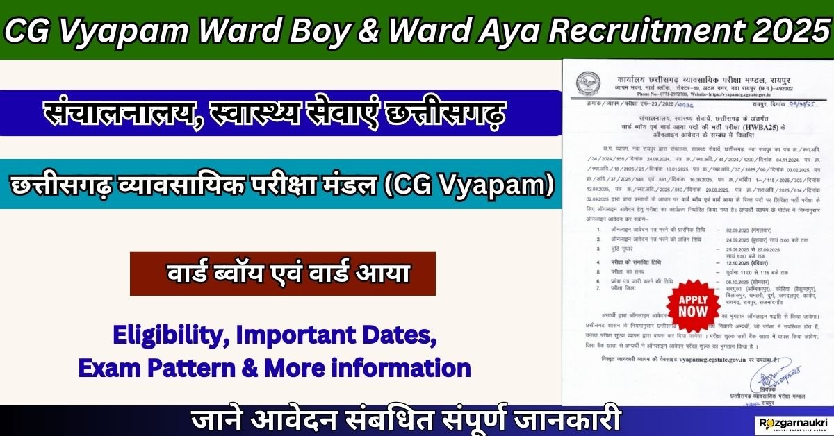 CG Vyapam Ward Boy & Ward Aya Recruitment 2025