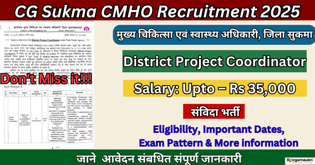 CG Sukma CMHO Recruitment 2025
