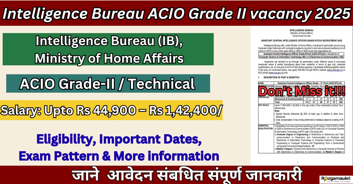 Intelligence Bureau ACIO Grade II vacancy 2025
