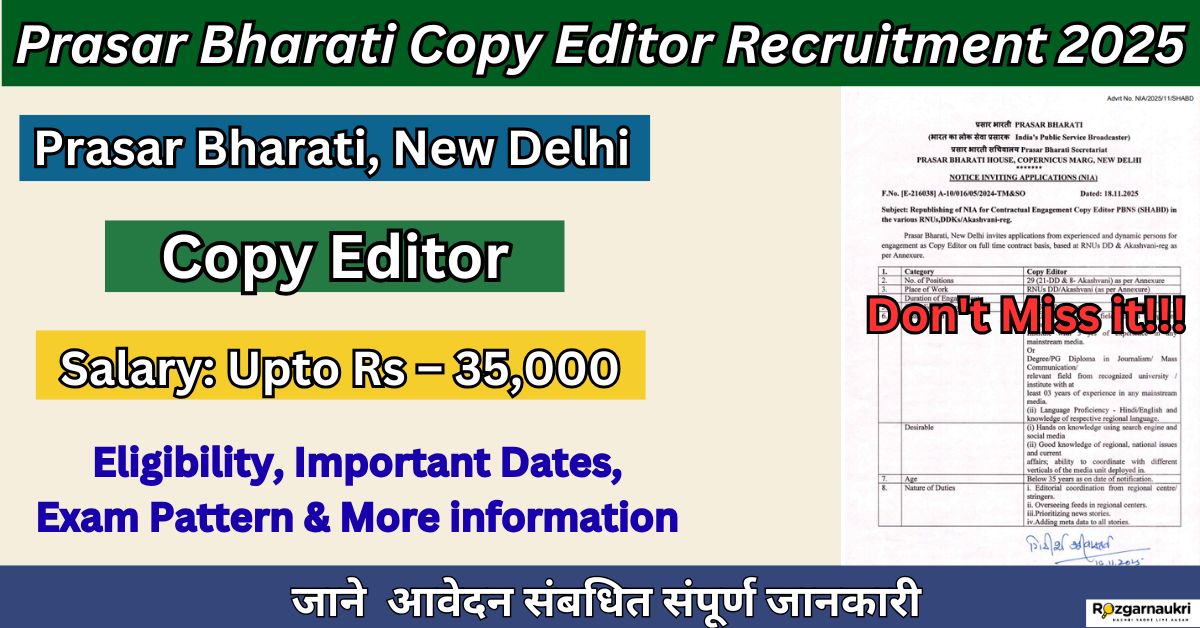 Prasar Bharati Copy Editor Recruitment 2025