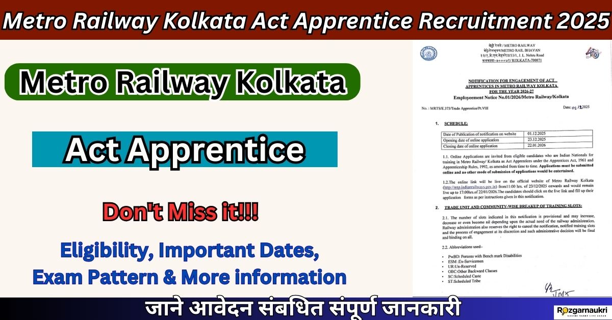 Metro Railway Kolkata Act Apprentice Recruitment
