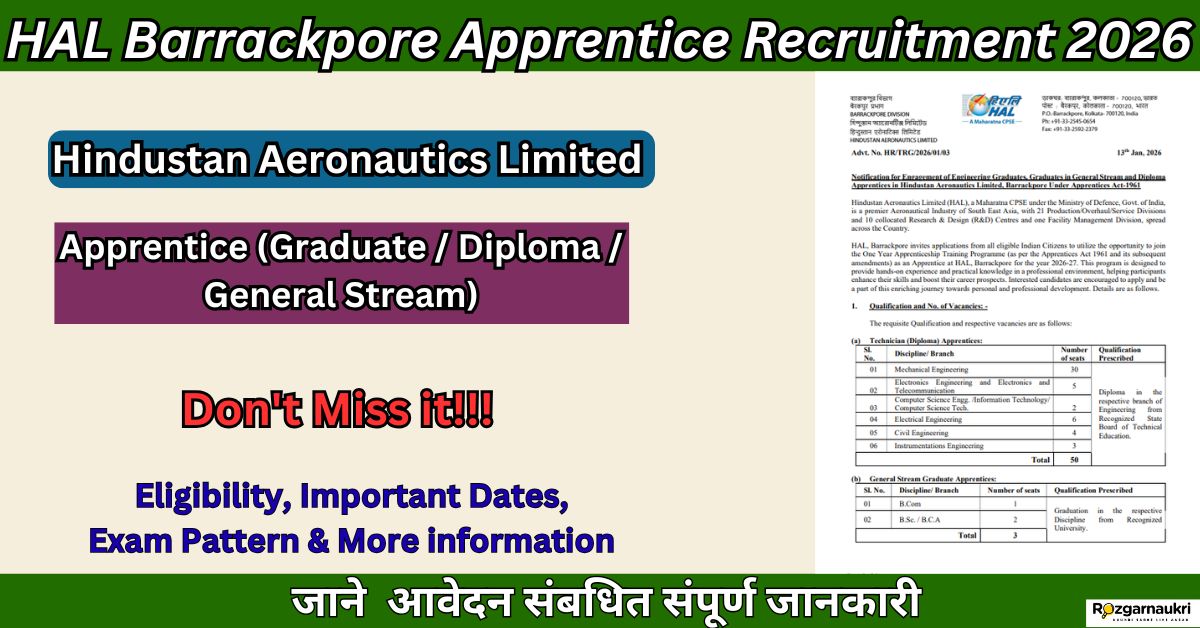 HAL Barrackpore Apprentice Recruitment 2026