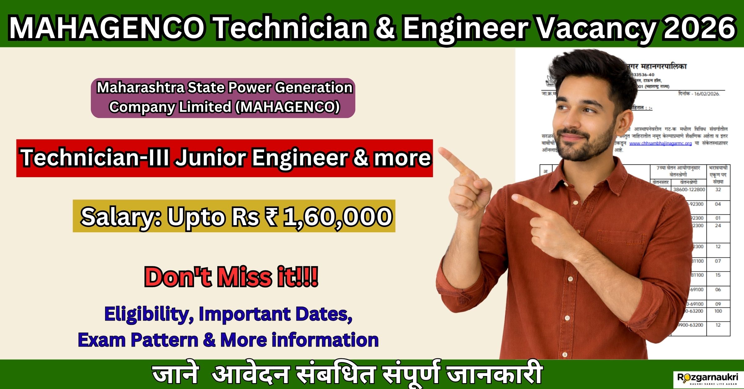 MAHAGENCO Technician & Engineer Vacancy 2026
